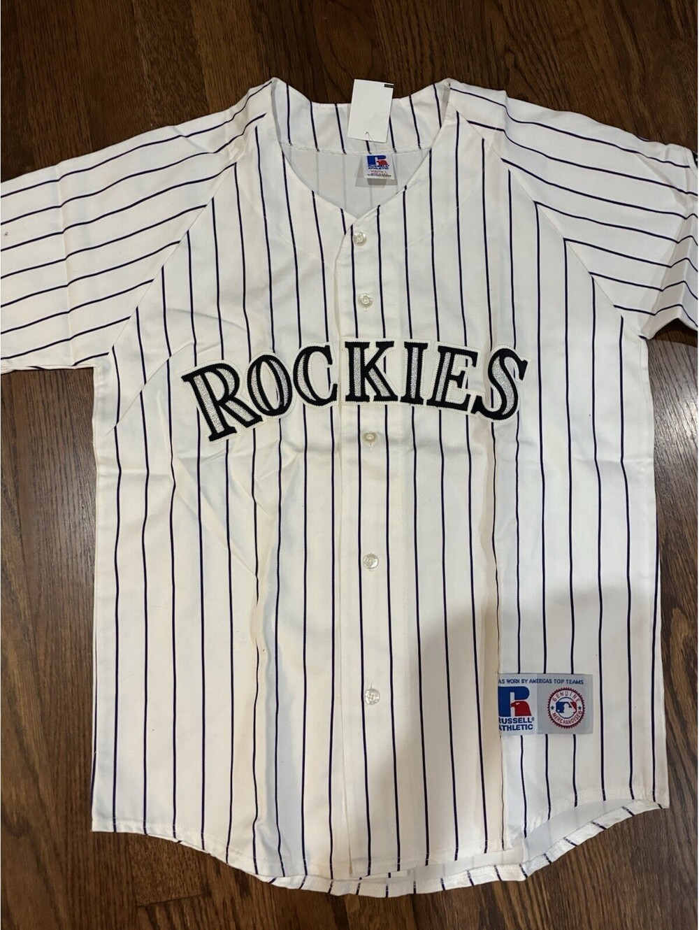 Vintage 90s Colorado Rockies Russell Athletic Pinstripe Jersey-Youth L-made usa
